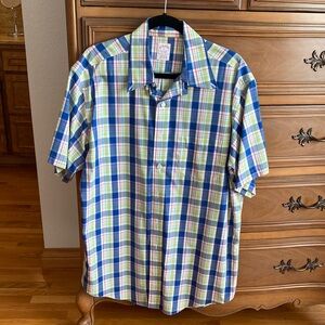 Brooks Brothers Short-Sleeve Plaid Button-Down Shirt - Blue, Green & White